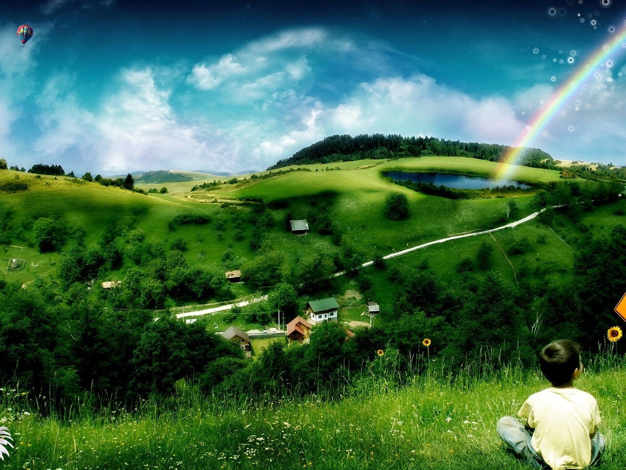 Обои холмы, зелёный, радуга, дети, hills, green, rainbow, children разрешение 1920x1200 Загрузить