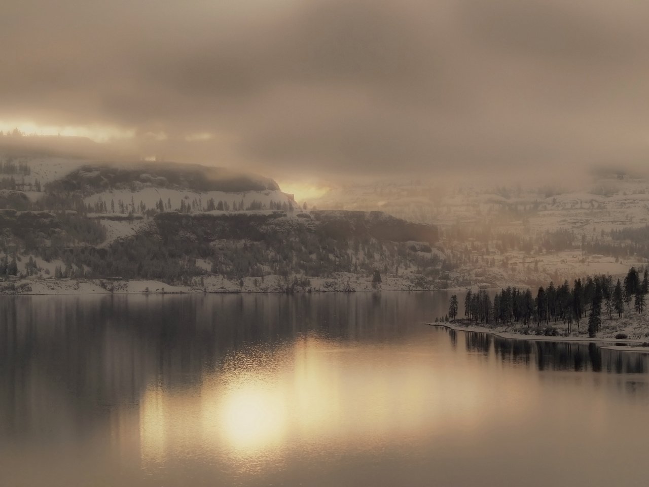 Обои озеро, туман, ландшафт, lake, fog, landscape разрешение 2560x1600 Загрузить