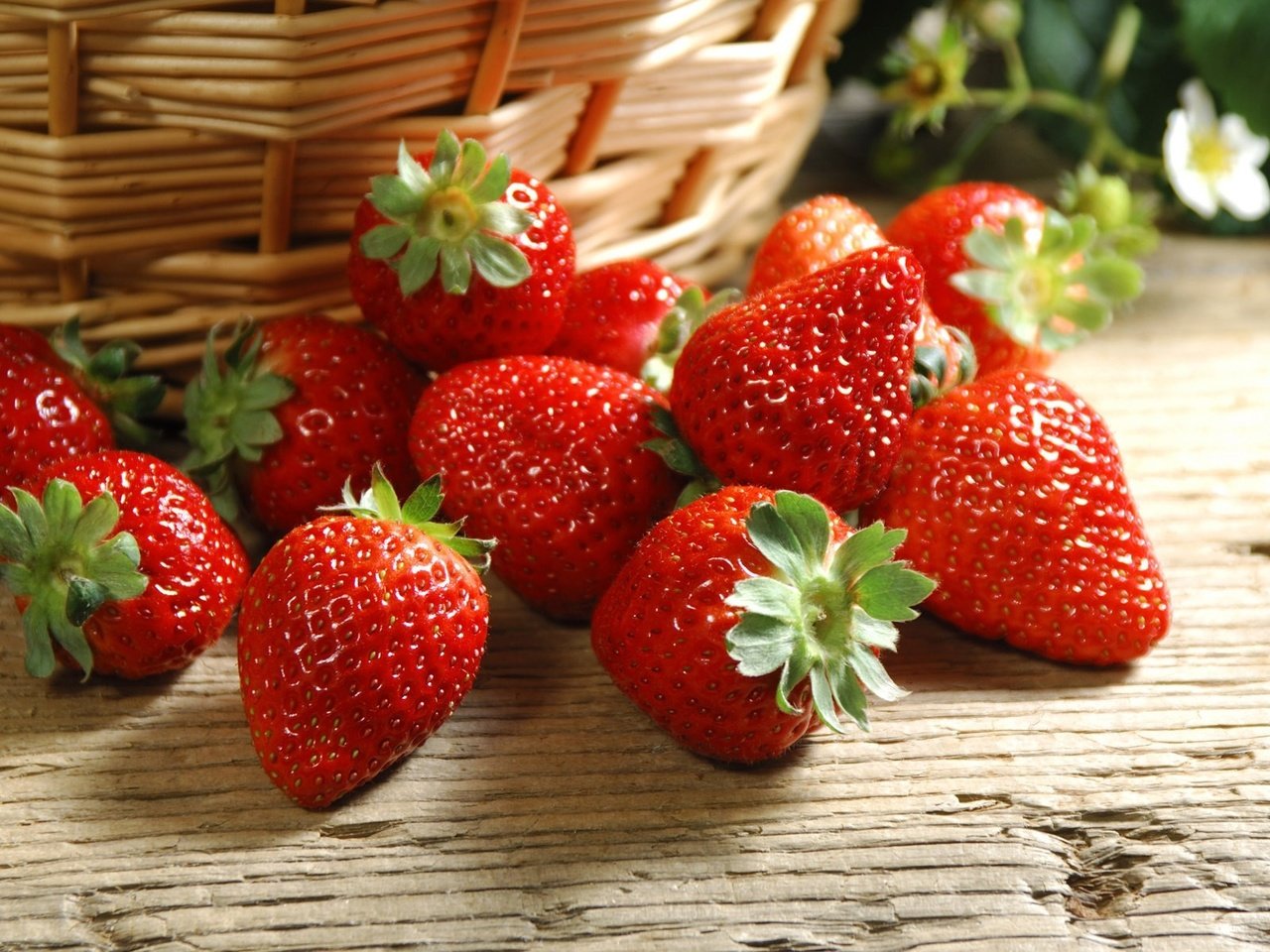 Обои ягода, клубника, корзинка, деревянная поверхность, berry, strawberry, basket, wooden surface разрешение 1920x1200 Загрузить