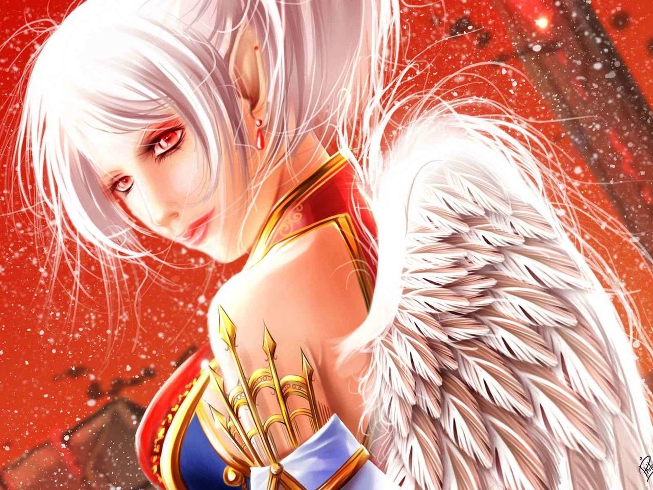 Обои глаза, девушка, крылья, аниме, ангел, лук, eyes, girl, wings, anime, angel, bow разрешение 1920x1200 Загрузить
