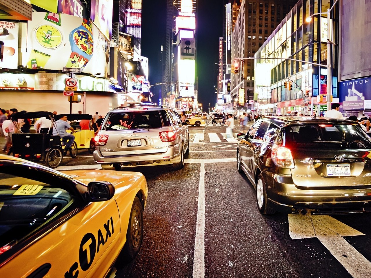 Обои дорога, ночь, улица, нью-йорк, машины, такси, road, night, street, new york, machine, taxi разрешение 2560x1600 Загрузить