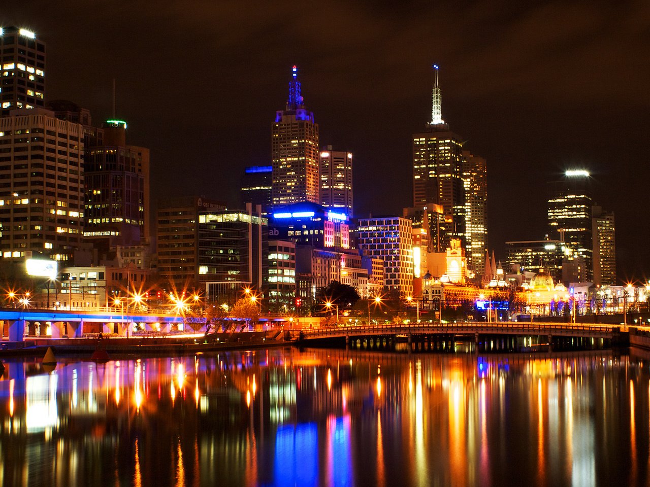 Обои австралия, мельбурн, огни ночного города, australia, melbourne, night city lights разрешение 1920x1200 Загрузить