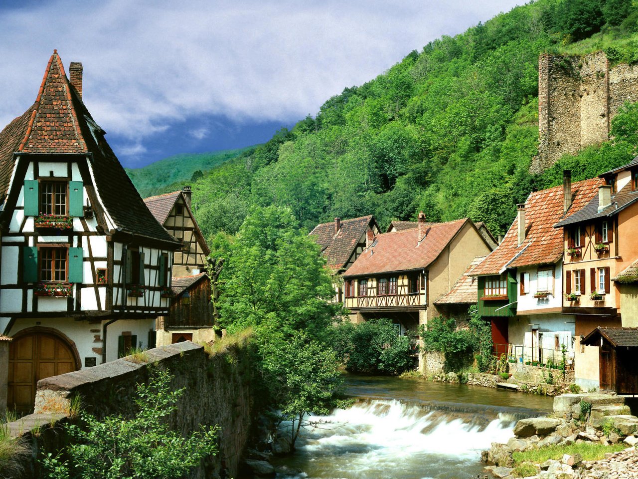 Обои деревня, франция, кайзерсберг, village, france, kaysersberg разрешение 1920x1080 Загрузить