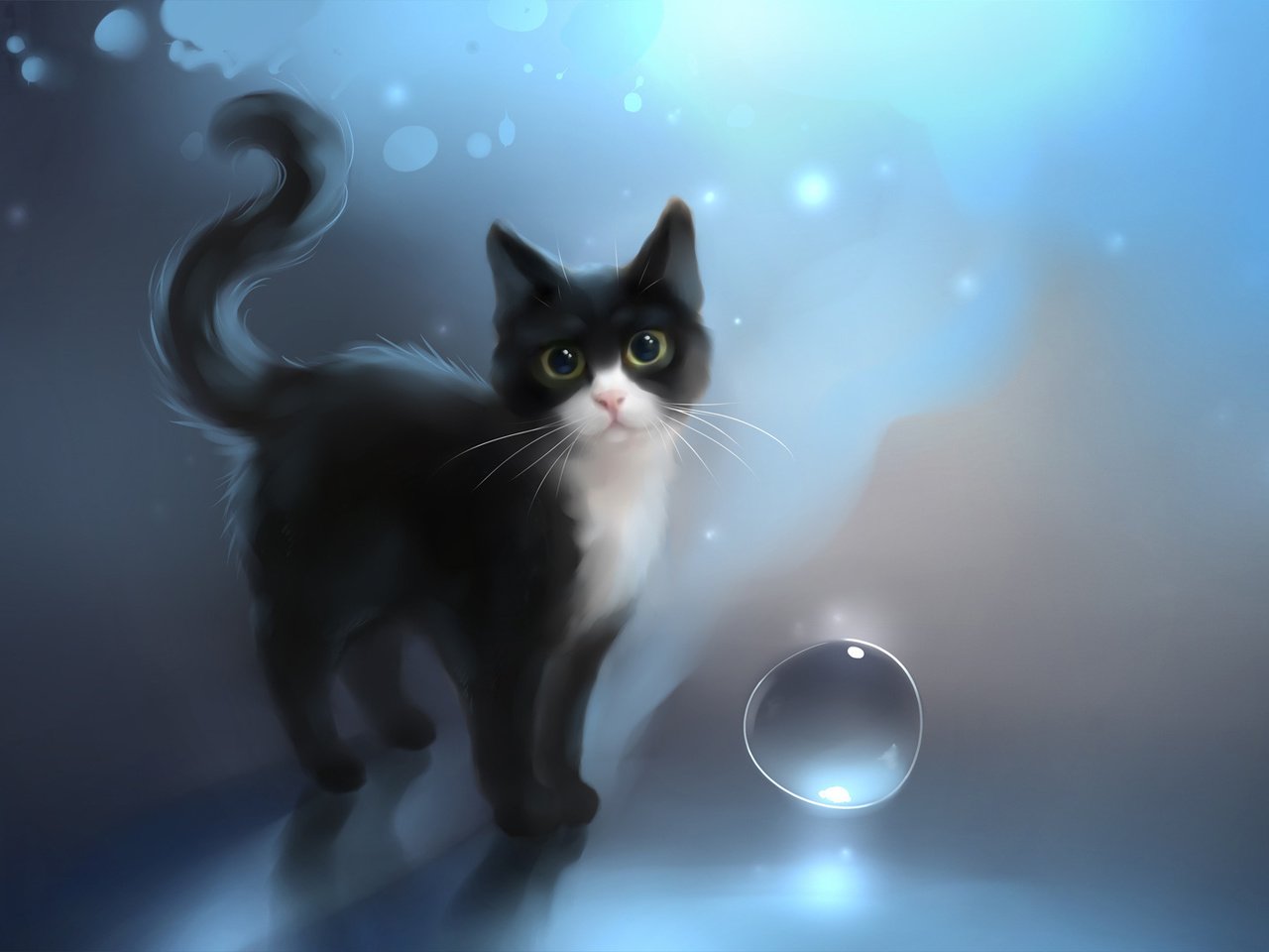 Обои глаза, арт, фон, кошка, взгляд, пузырь, apofiss, soulshine, eyes, art, background, cat, look, bubble разрешение 1920x1080 Загрузить