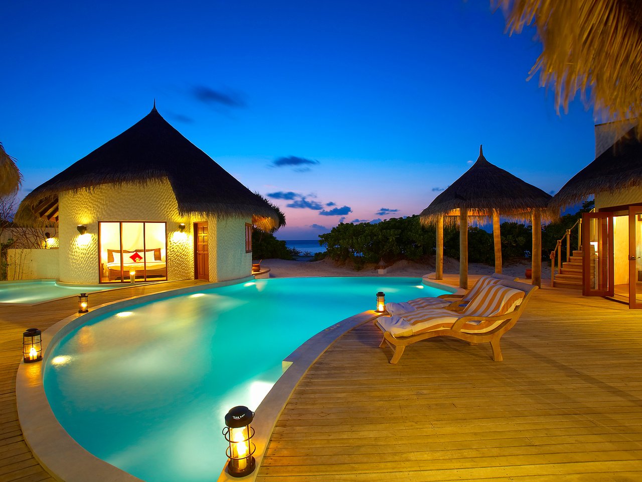 Обои бассейн, бунгало, тропики, мальдивы, pool, bungalow, tropics, the maldives разрешение 2000x1330 Загрузить