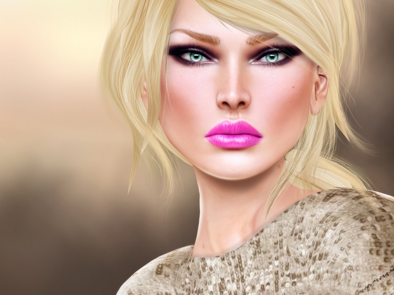 Обои девушка, блондинка, взгляд, губы, 3d графика, girl, blonde, look, lips, 3d graphics разрешение 2200x1380 Загрузить