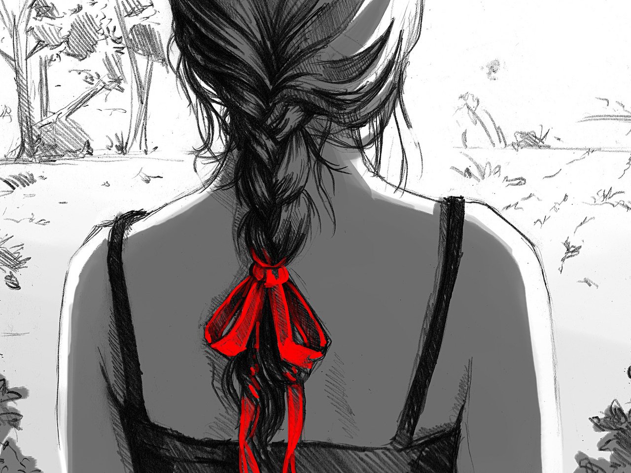 Обои арт, рисунок, девушка, красный, коса, спиной, бант, dzun, art, figure, girl, red, braid, back, bow разрешение 1920x1200 Загрузить