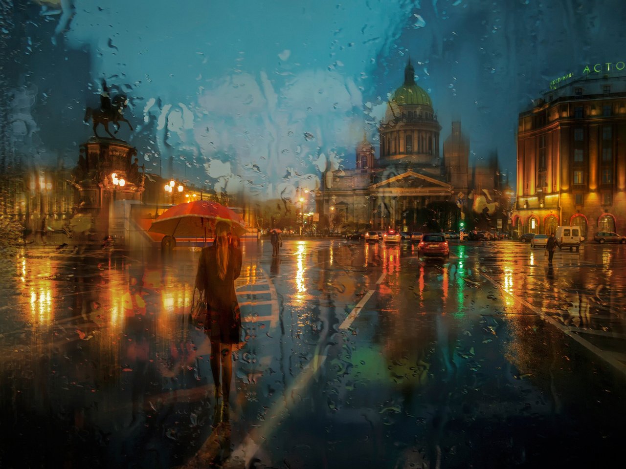 Обои дождь, st petersburg, исаакиевская площадь, rain, st. isaac's square разрешение 1920x1200 Загрузить