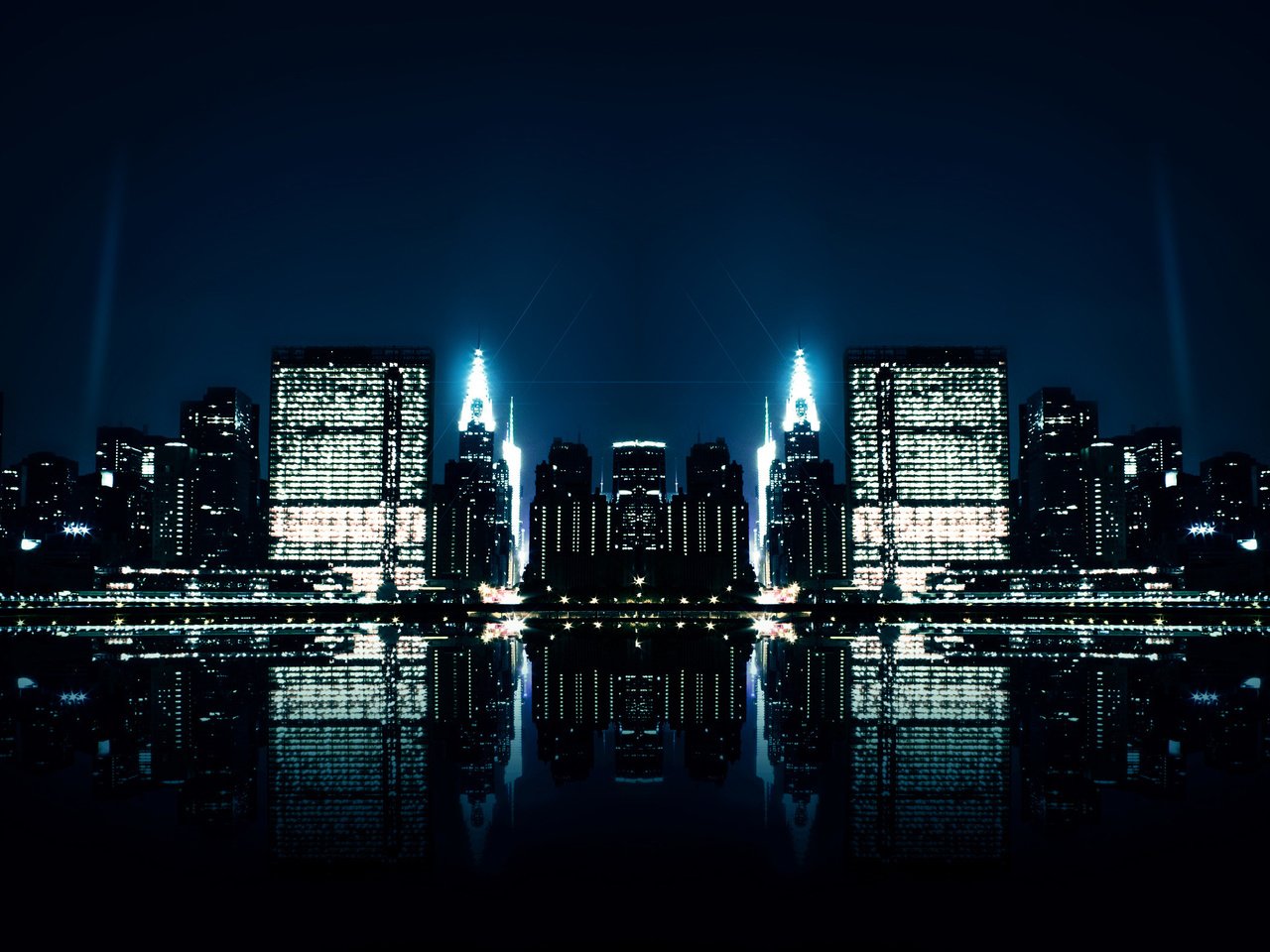 Обои отражение, города, ночного, зеркальное, reflection, city, night, mirror разрешение 2560x1600 Загрузить