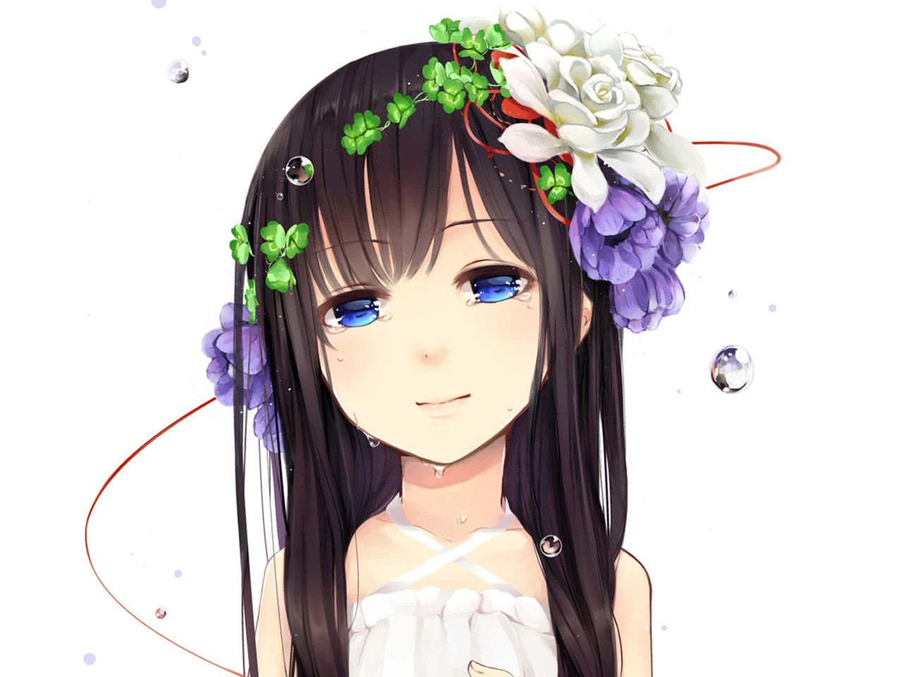 Обои цветы, девочка, венок, слезы, flowers, girl, wreath, tears разрешение 1920x1200 Загрузить