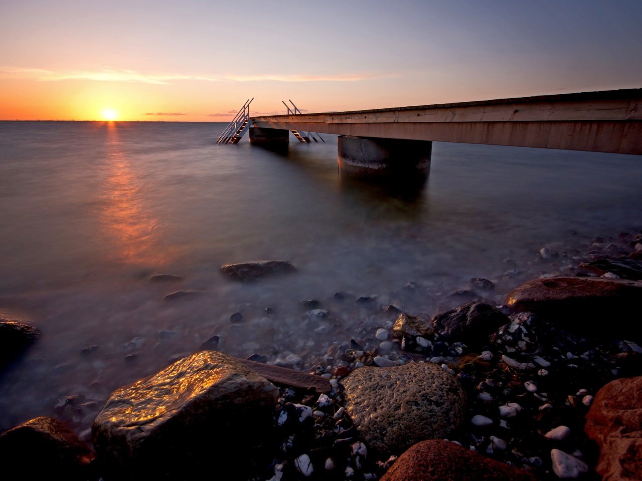 Обои закат, море, мост, sunset, sea, bridge разрешение 2560x1600 Загрузить