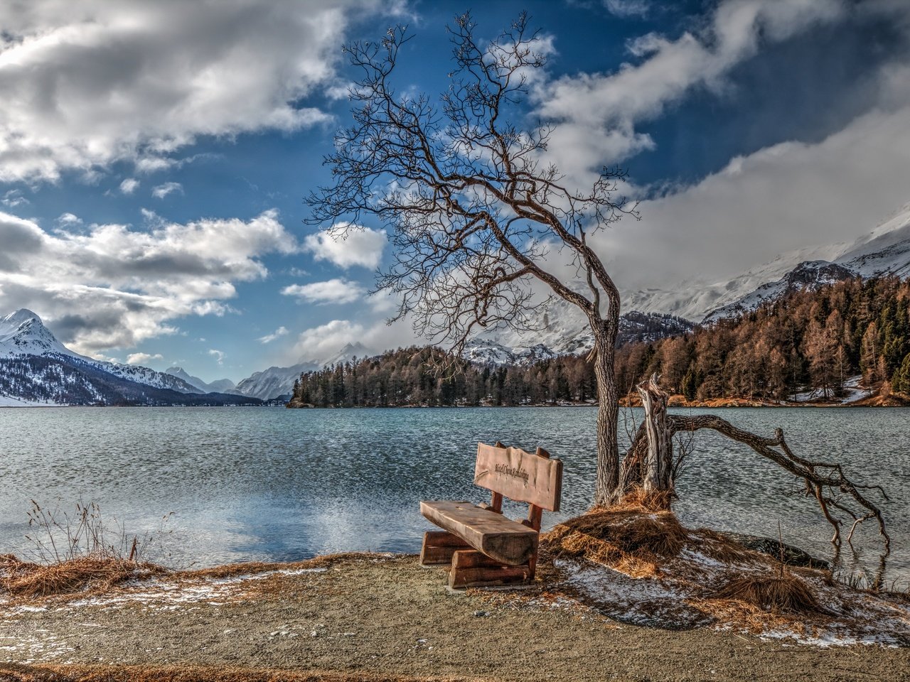 Обои озеро, природа, скамья, lake, nature, bench разрешение 2880x1923 Загрузить