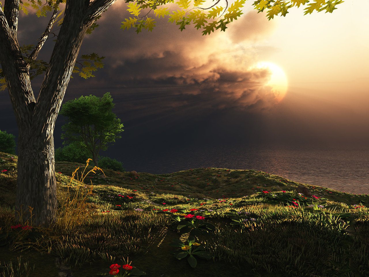 Обои пейзаж, графика, 3д, storm on the horizon, landscape, graphics, 3d разрешение 1920x1200 Загрузить