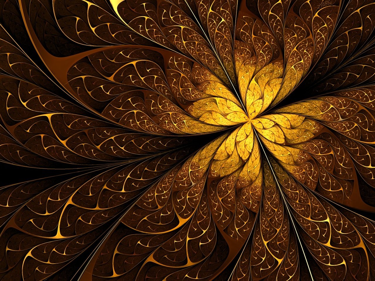 Обои абстракция, линии, узоры, золото, фрактал, abstraction, line, patterns, gold, fractal разрешение 1920x1080 Загрузить