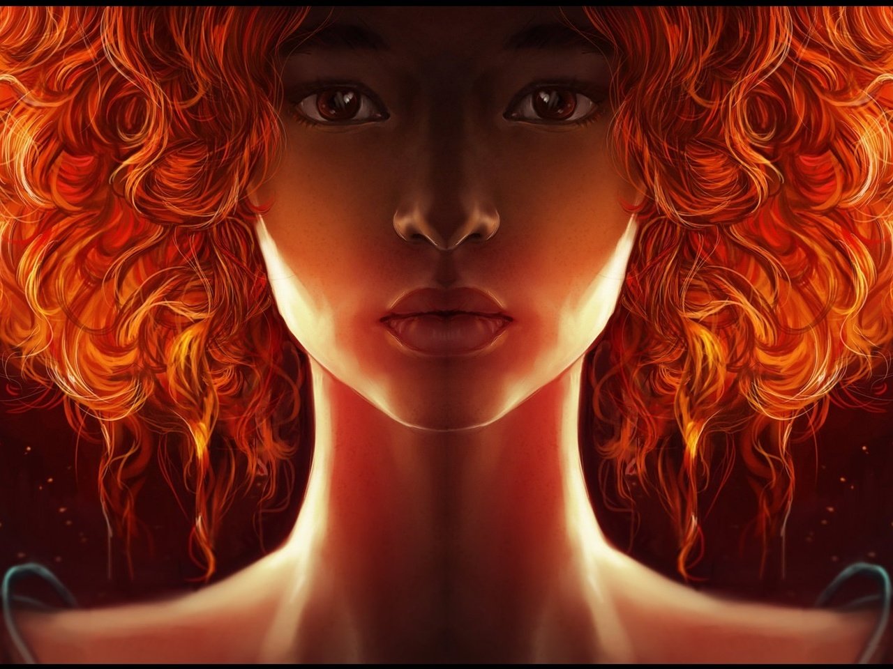 Обои арт, девушка, портрет, рыжая, кудри, лицо, art, girl, portrait, red, curls, face разрешение 1984x1082 Загрузить