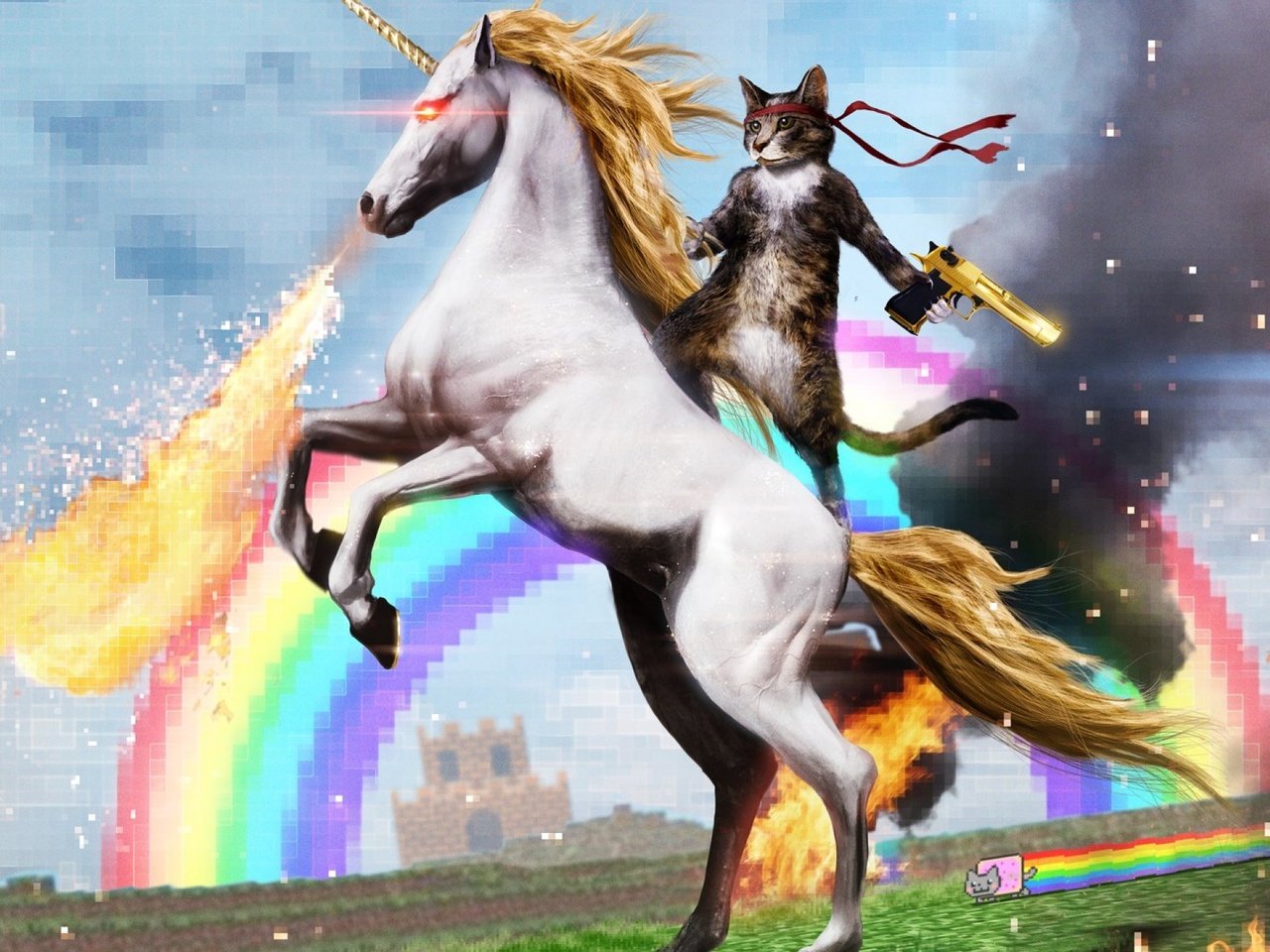 Обои единорог, кот в сапогах, unicorn, puss in boots разрешение 2560x1440 Загрузить