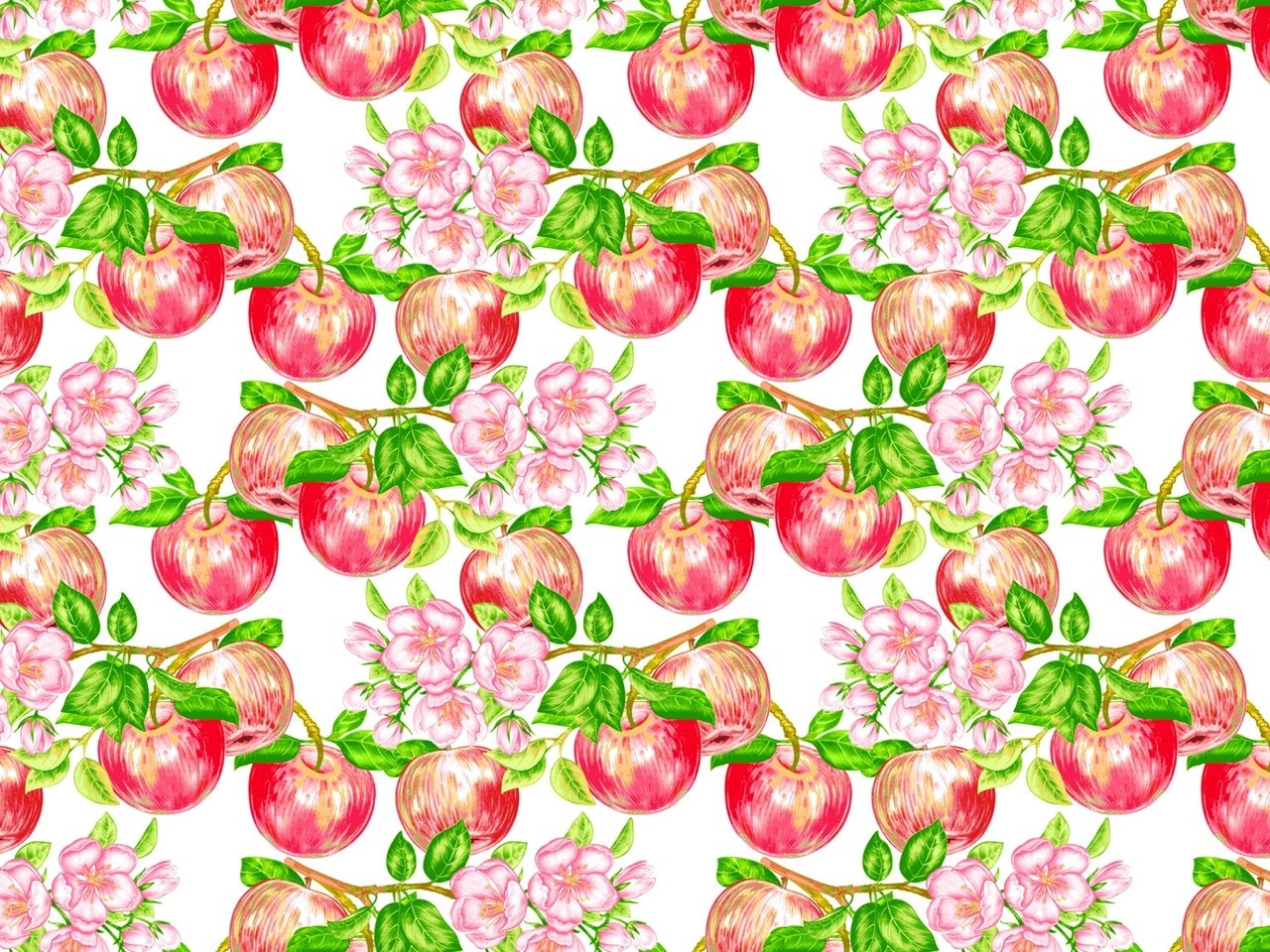 Обои цветы, узор, фрукты, яблоки, плоды, flowers, pattern, fruit, apples разрешение 1920x1280 Загрузить