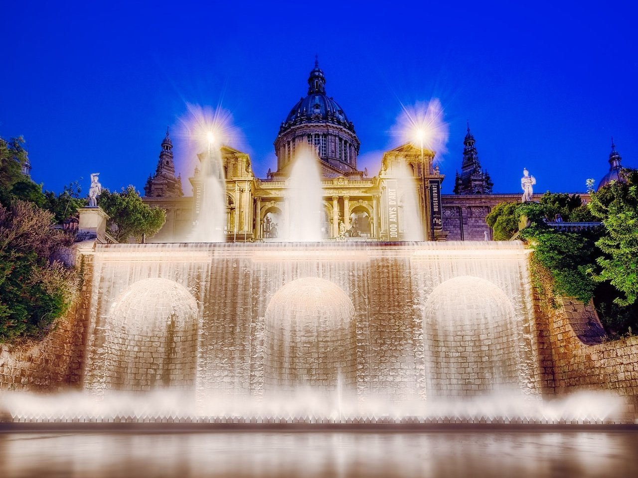 Обои фонтан, подсветка, дворец, испания, барселона, fountain, backlight, palace, spain, barcelona разрешение 2048x1153 Загрузить