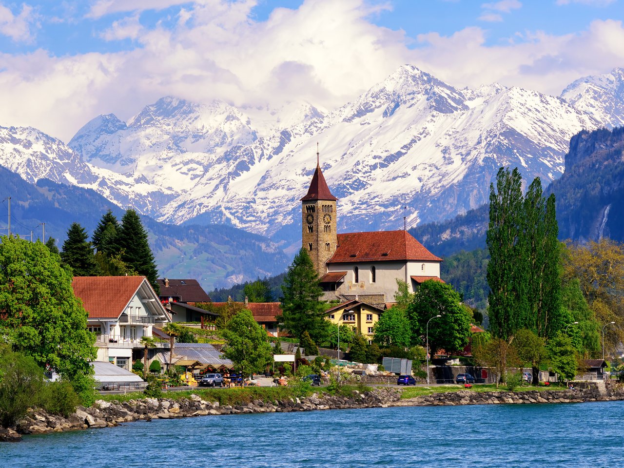 Обои озеро, горы, швейцария, дома, люцерн, энгельбергское озеро, lake, mountains, switzerland, home, lucerne, engelberg lake разрешение 4712x3145 Загрузить