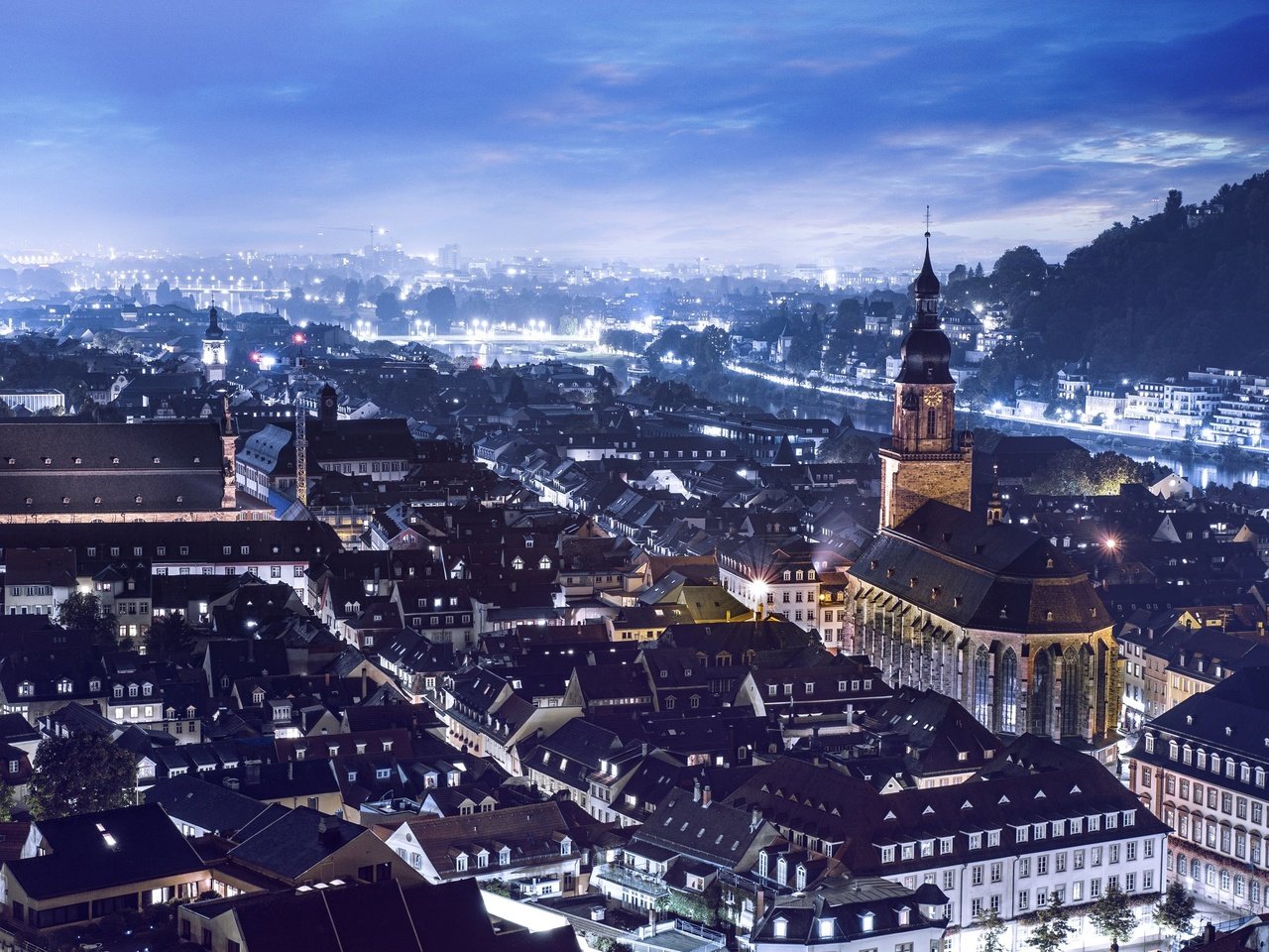 Обои ночь, огни, германия, хайдельберг, старинный город, night, lights, germany, heidelberg, the ancient city разрешение 2560x1600 Загрузить