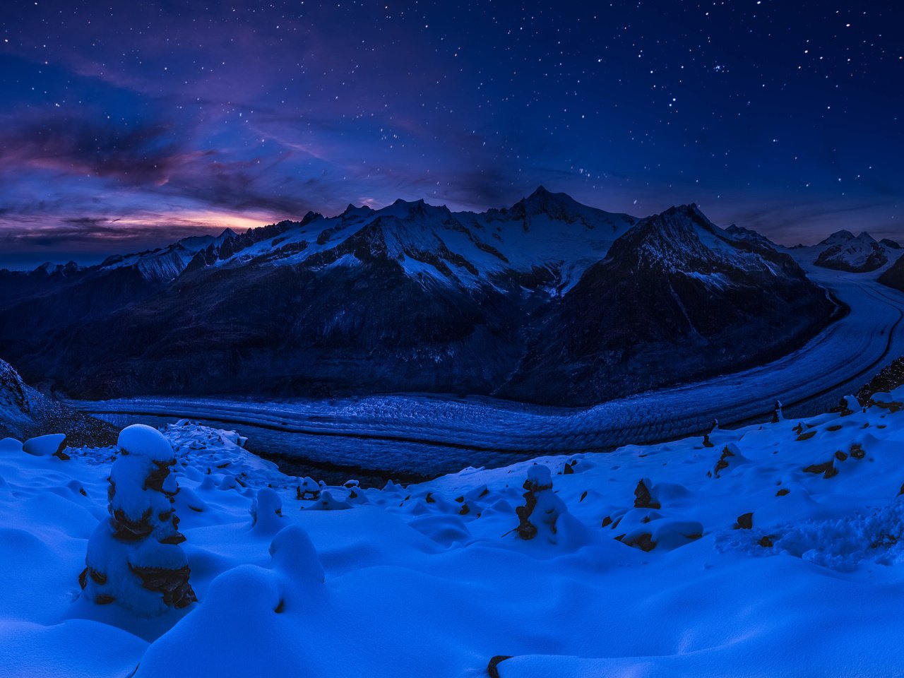 Обои ночь, горы, снег, природа, зима, пейзаж, швейцария, ледник, night, mountains, snow, nature, winter, landscape, switzerland, glacier разрешение 7593x3701 Загрузить