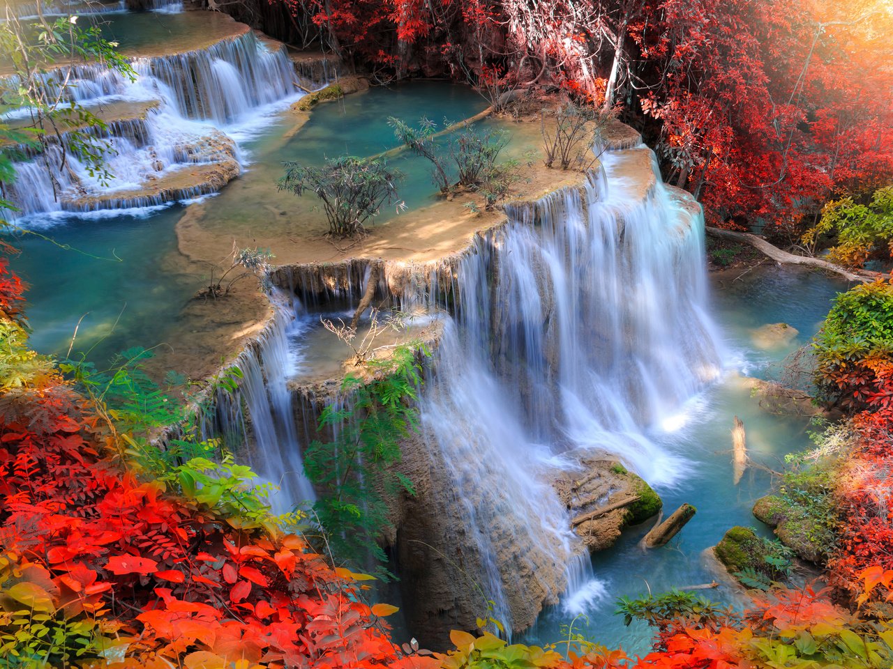 Обои река, природа, водопад, осень, river, nature, waterfall, autumn разрешение 3840x2400 Загрузить