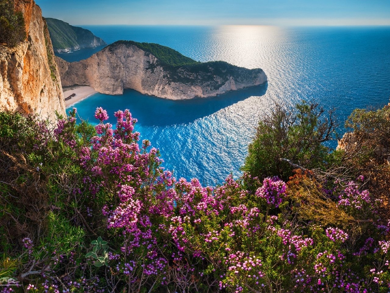 Обои цветы, скалы, море, побережье, греция, бухта навайо, navagio beach, остров закинф, навайо, shipwreck, flowers, rocks, sea, coast, greece, bay of navagio, island of zakynthos разрешение 1920x1089 Загрузить