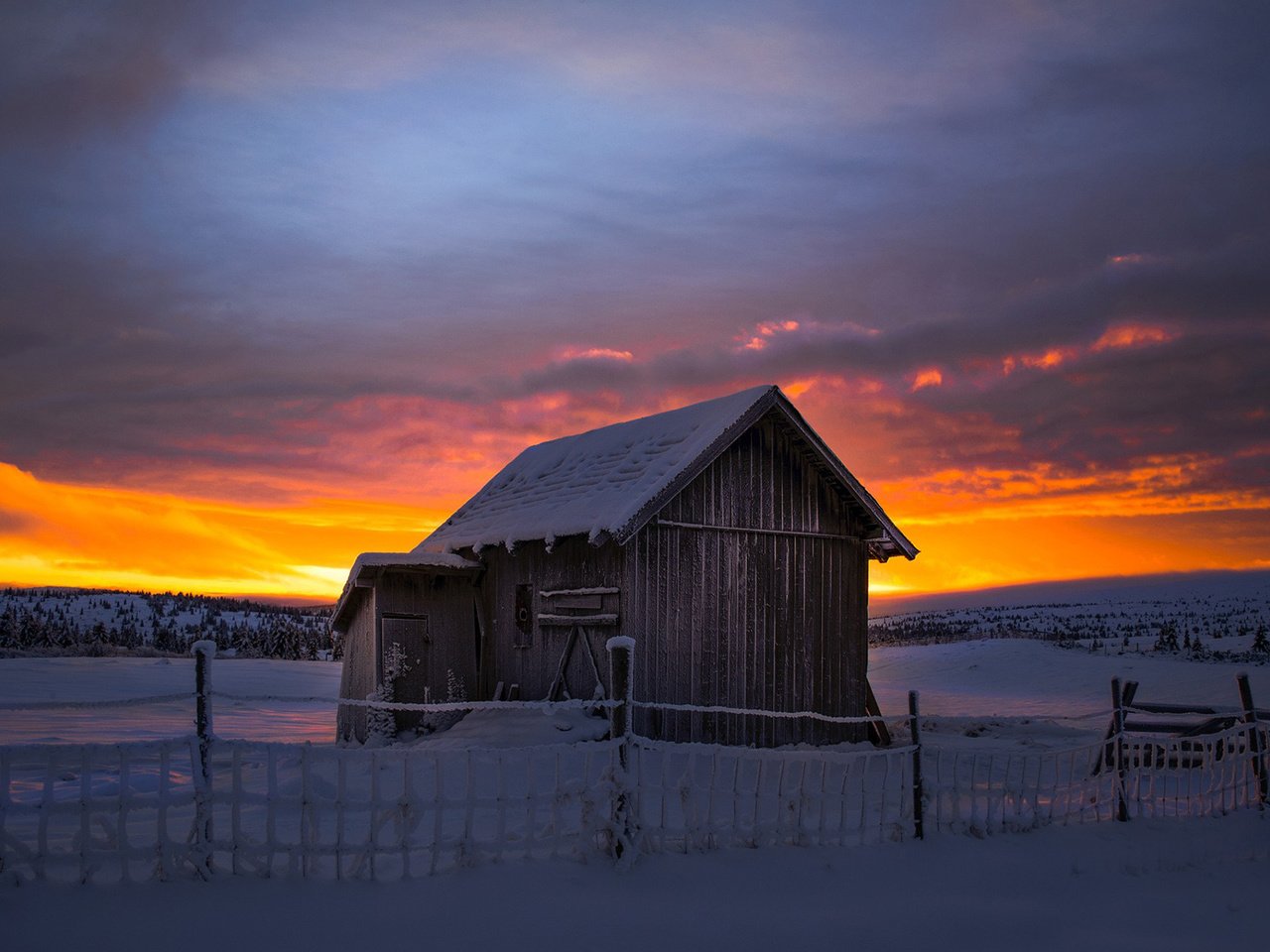 Обои природа, закат, зима, пейзаж, домик, nature, sunset, winter, landscape, house разрешение 1920x1200 Загрузить