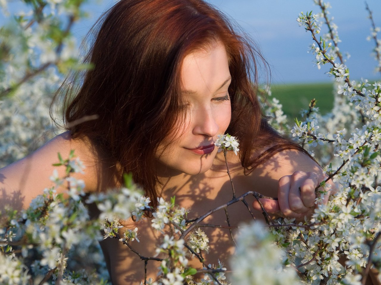 Обои цветы, цветение, девушка, поза, ветки, весна, волосы, flowers, flowering, girl, pose, branches, spring, hair разрешение 2560x1600 Загрузить