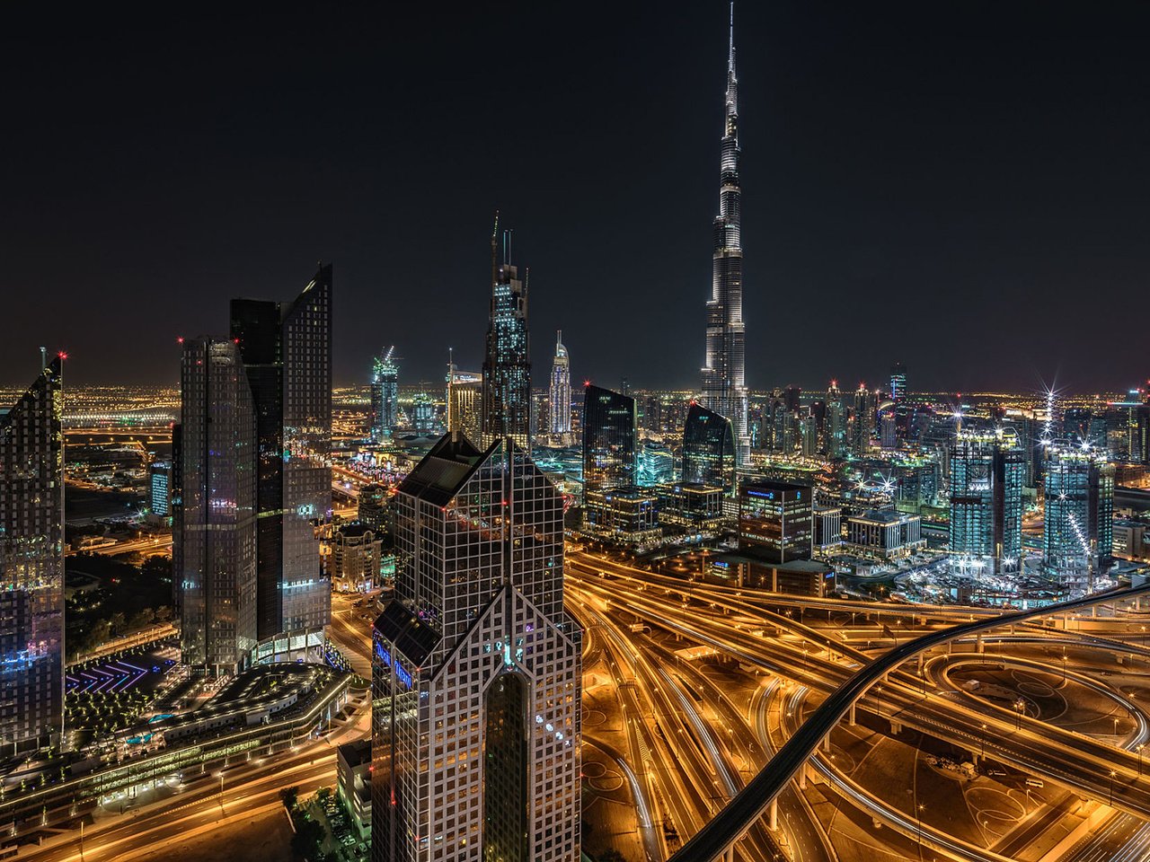 Обои ночь, огни, город, дубаи, оаэ, achim thomae, night, lights, the city, dubai, uae разрешение 1920x1200 Загрузить