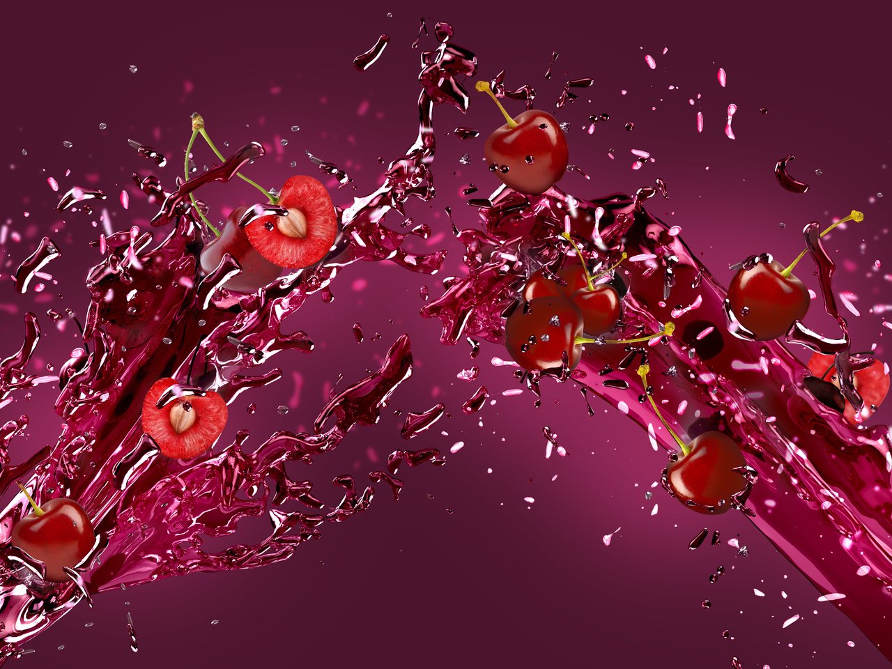 Обои брызги, ягоды, вишня, всплеск, сок, squirt, berries, cherry, splash, juice разрешение 6000x3375 Загрузить