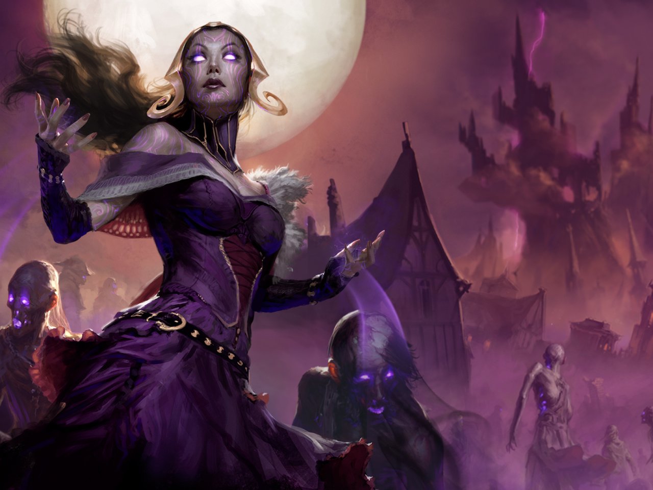 Загрузить обои арт, magic the gathering, liliana vess, ночь, eldritch moon,...