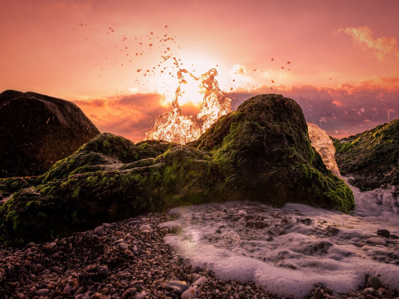 Обои камни, закат, побережье, брызги, stones, sunset, coast, squirt разрешение 2048x1365 Загрузить