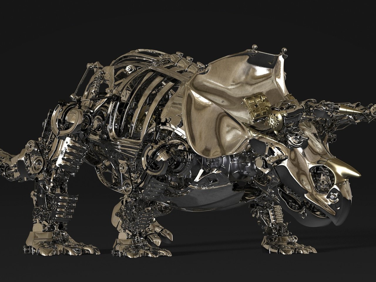 Обои металл, детали, 3д, трицератопс, metal, details, 3d, triceratops разрешение 2560x1600 Загрузить