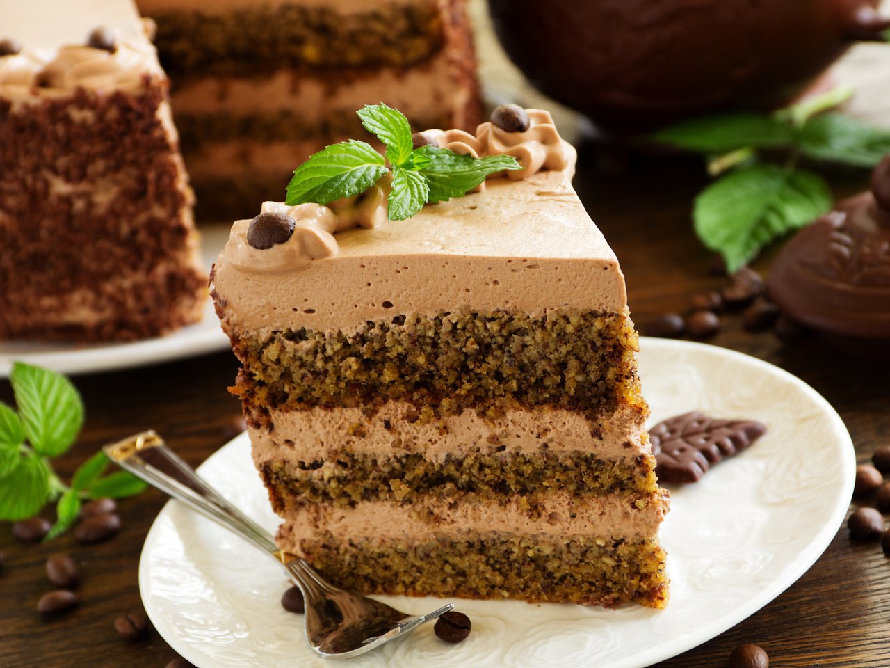 Обои шоколад, торт, десерт, слои, крем, кусок торта, chocolate, cake, dessert, layers, cream, piece of cake разрешение 7000x4667 Загрузить