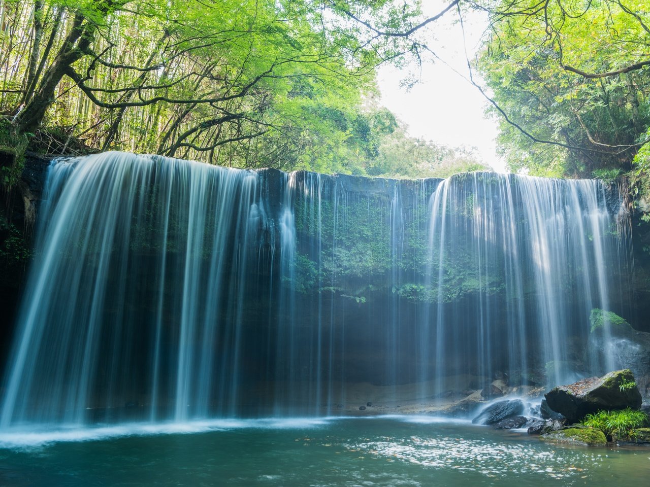 Обои деревья, вода, камни, лес, водопад, trees, water, stones, forest, waterfall разрешение 7360x4912 Загрузить