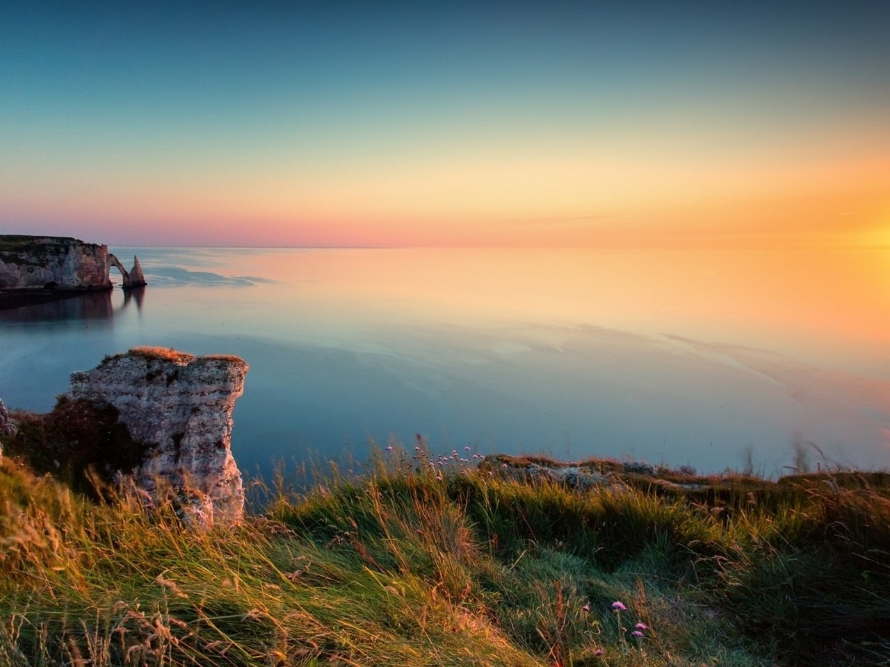 Обои скалы, закат, море, побережье, франция, каньен, этрета, rocks, sunset, sea, coast, france, canyon, étretat разрешение 1920x1080 Загрузить