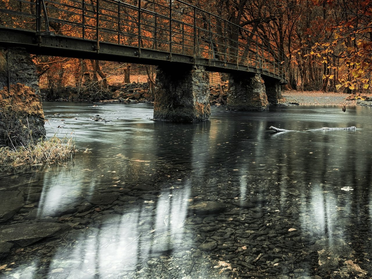 Обои река, природа, мост, осень, river, nature, bridge, autumn разрешение 3840x2160 Загрузить