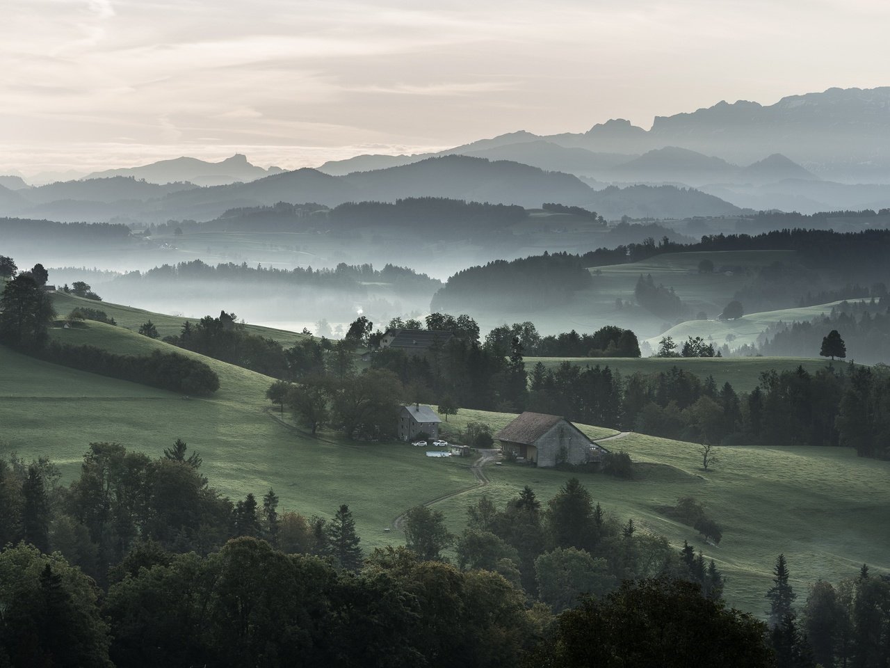 Обои туман, осень, долина, fog, autumn, valley разрешение 2981x1677 Загрузить