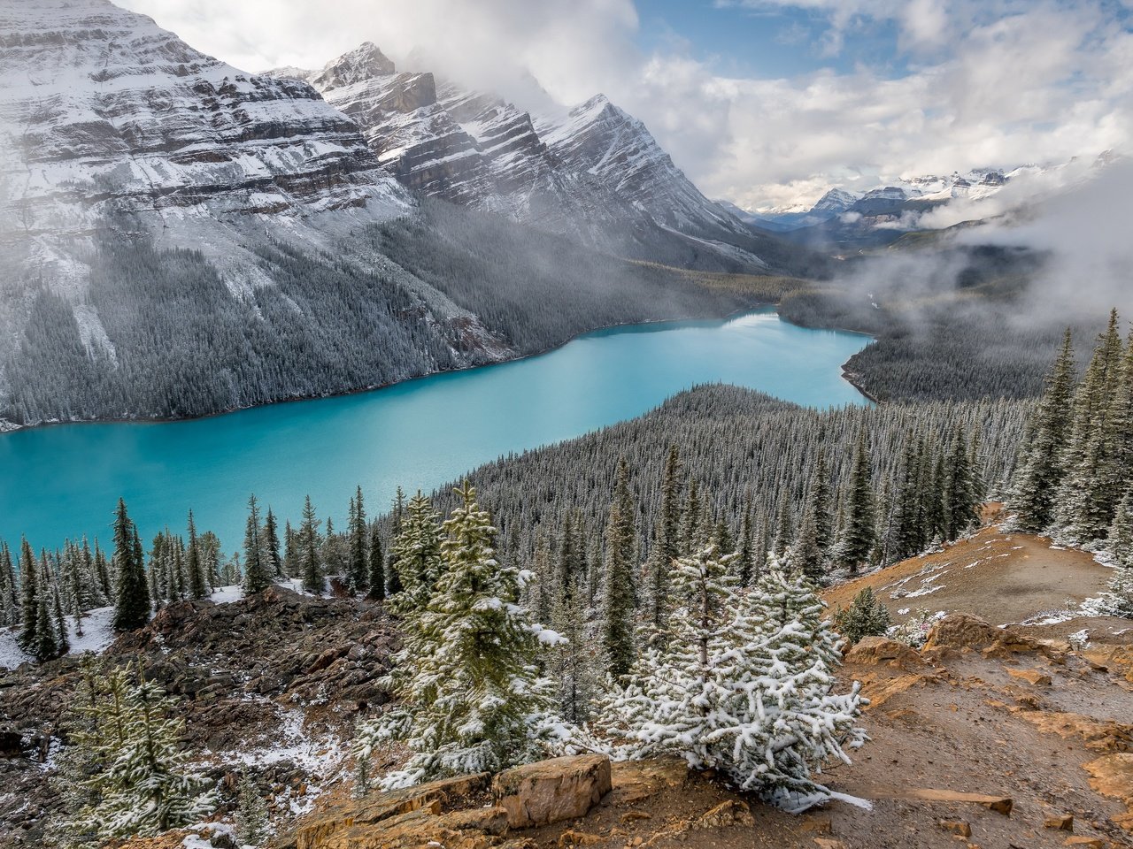 Обои горы, природа, peyto lake, mountains, nature разрешение 3840x2160 Загрузить