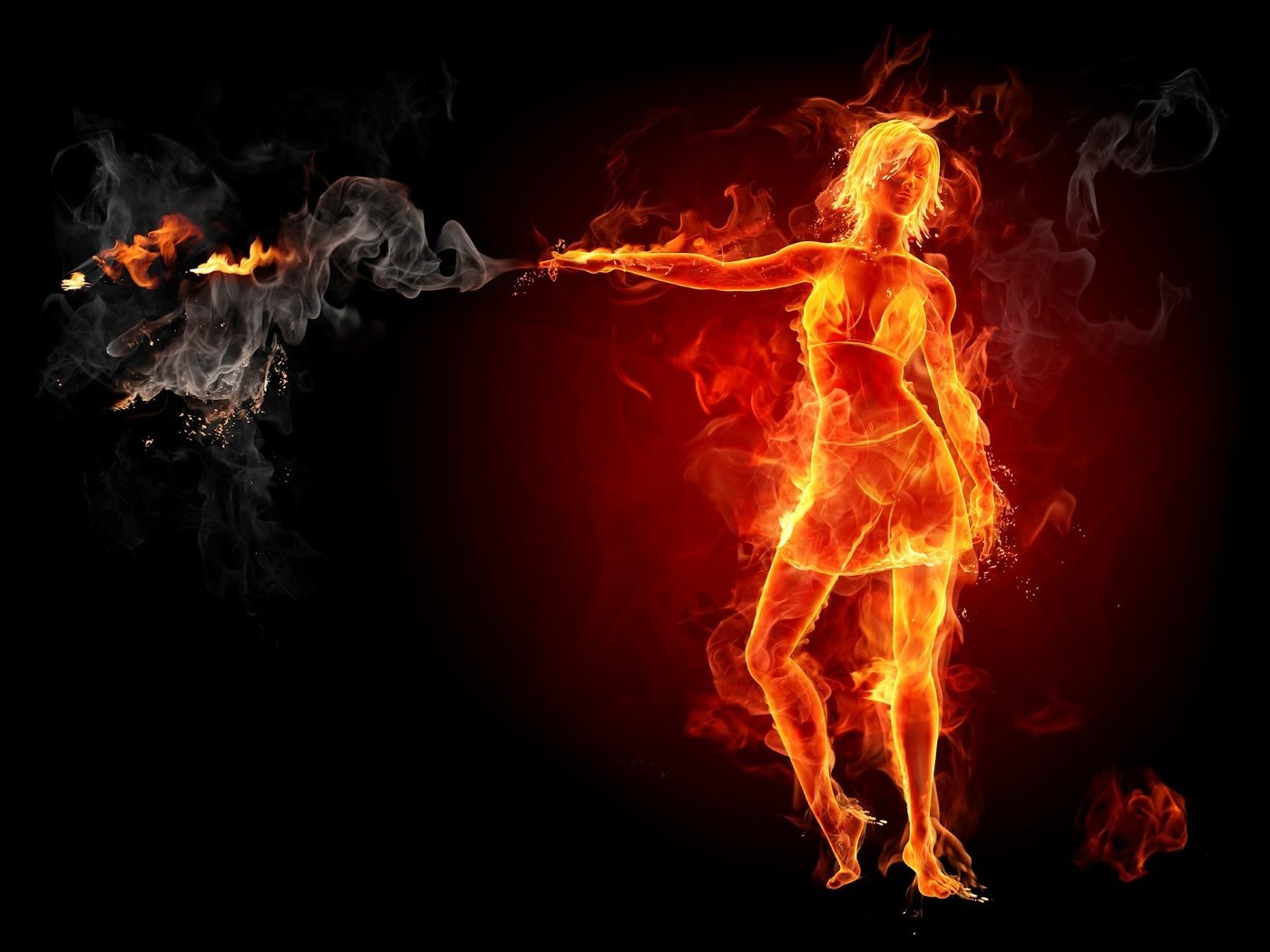 Обои девушка, огонь, дым, girl, fire, smoke разрешение 1920x1440 Загрузить