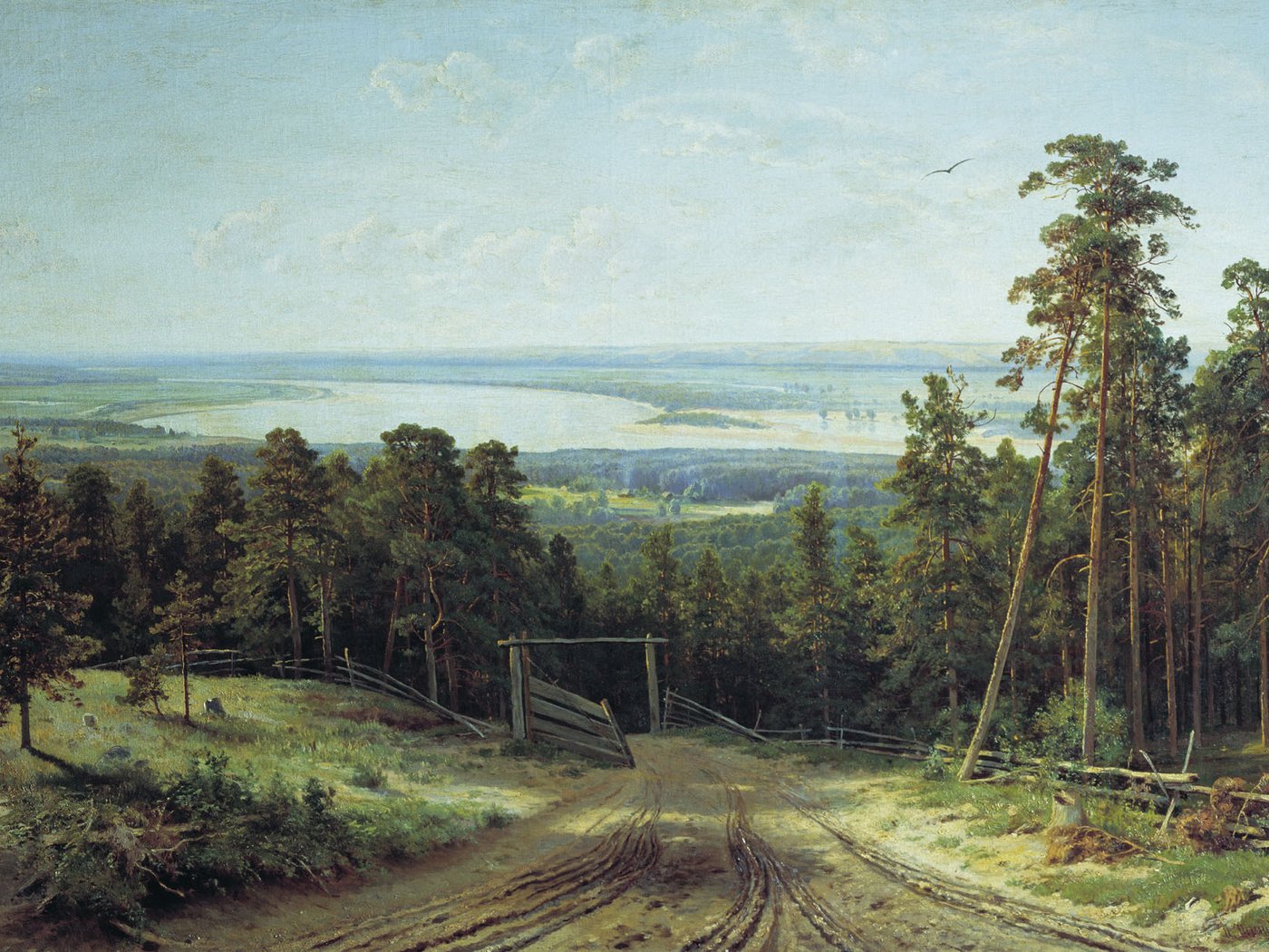 Обои картина, шишкин, кама близ елабуги, picture, shishkin, kama near elabuga разрешение 2000x1240 Загрузить