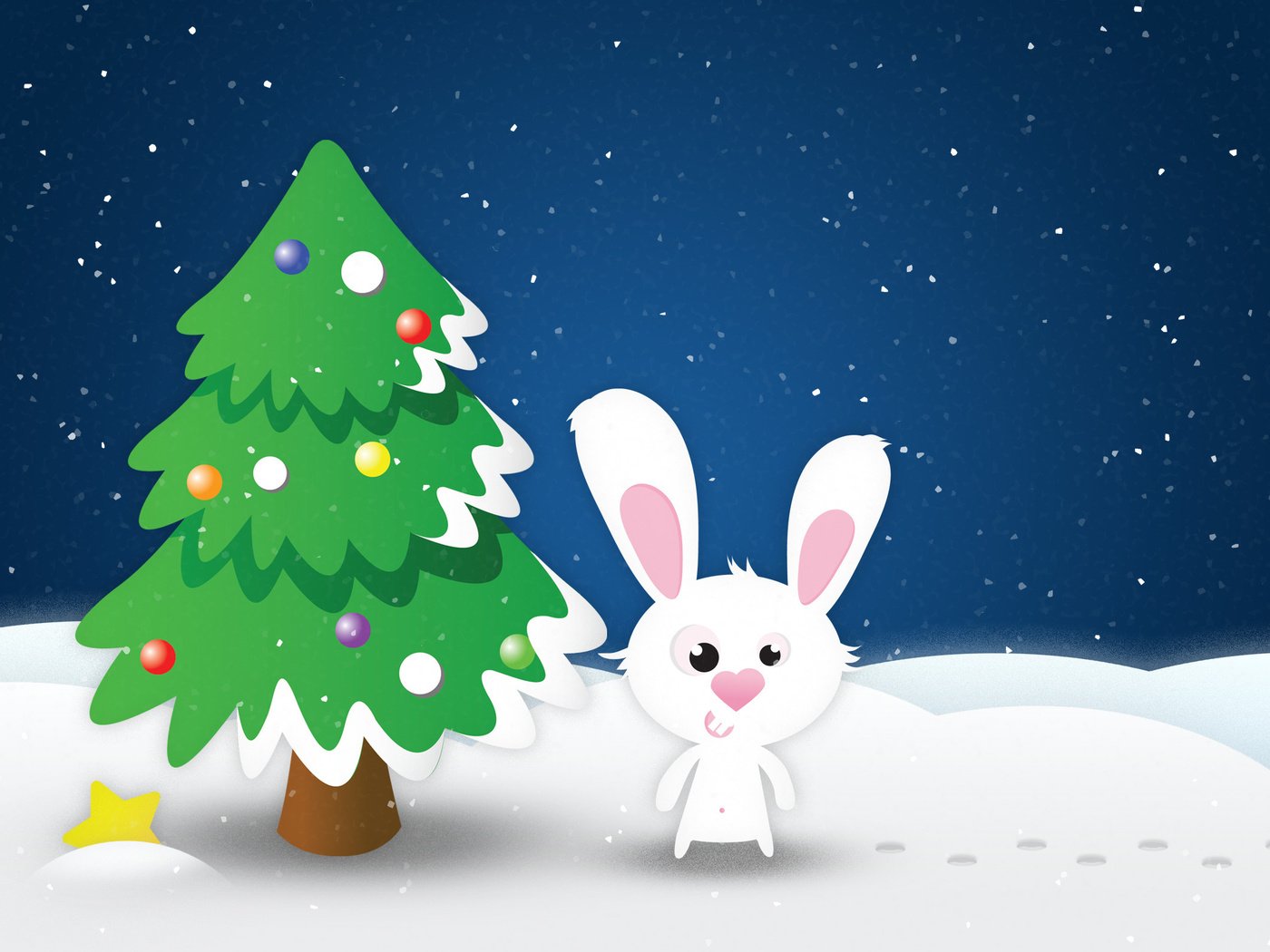 Обои снег, новый год, елка, звезда, кролик, заяц, snow, new year, tree, star, rabbit, hare разрешение 2560x1600 Загрузить