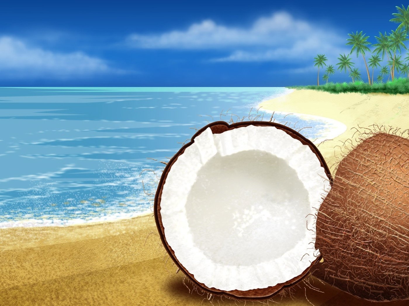 Обои море, песок, кокос, sea, sand, coconut разрешение 1920x1200 Загрузить