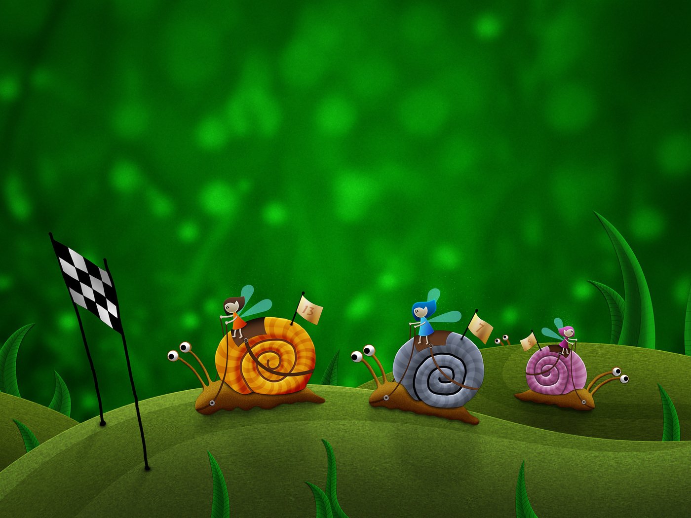 Обои рисунок, зелёный, гонки, улитки, figure, green, race, snails разрешение 2560x1600 Загрузить