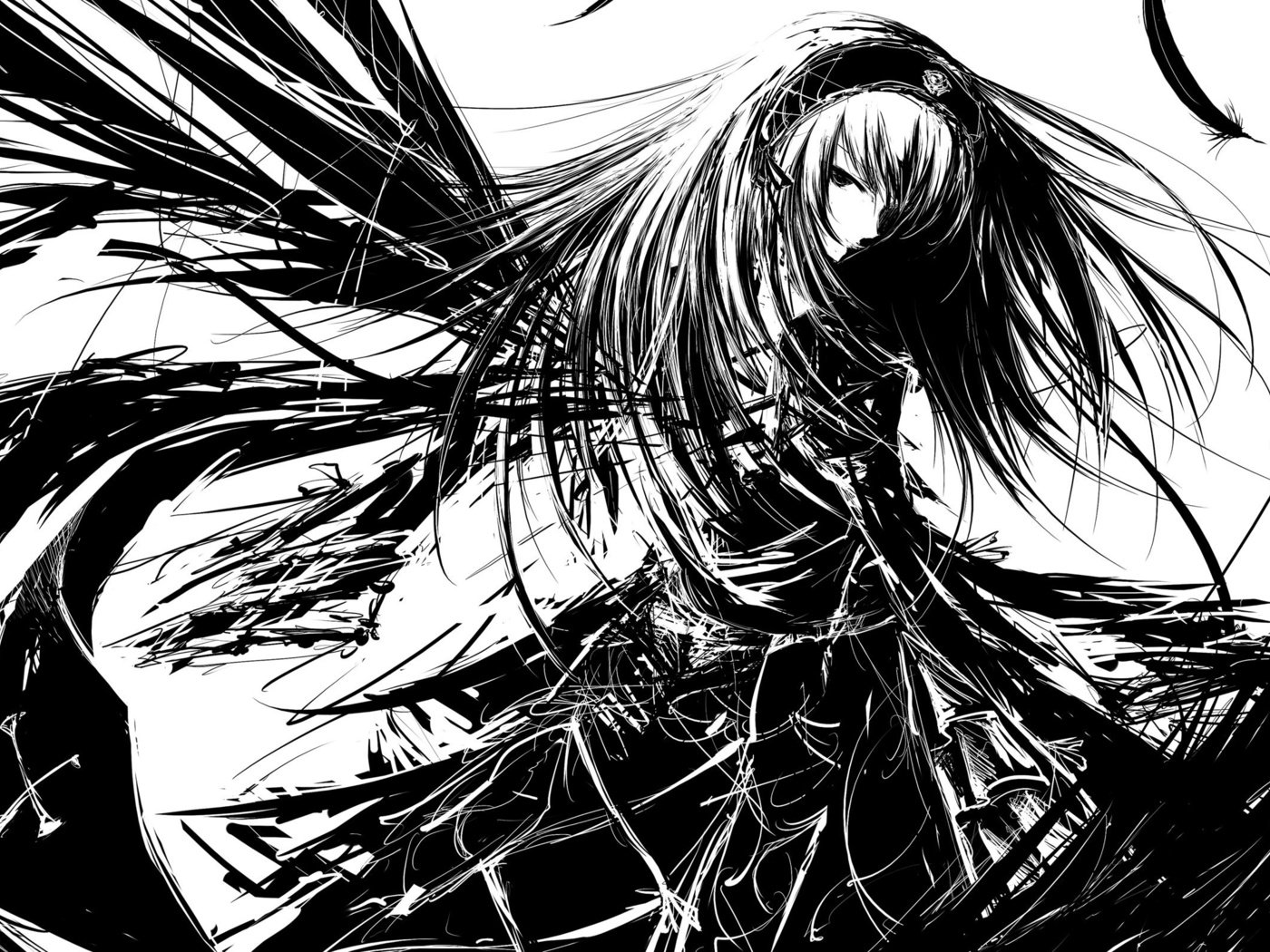 Обои rozen maiden, suigintou, монохром, monochrome разрешение 2560x1600 Загрузить