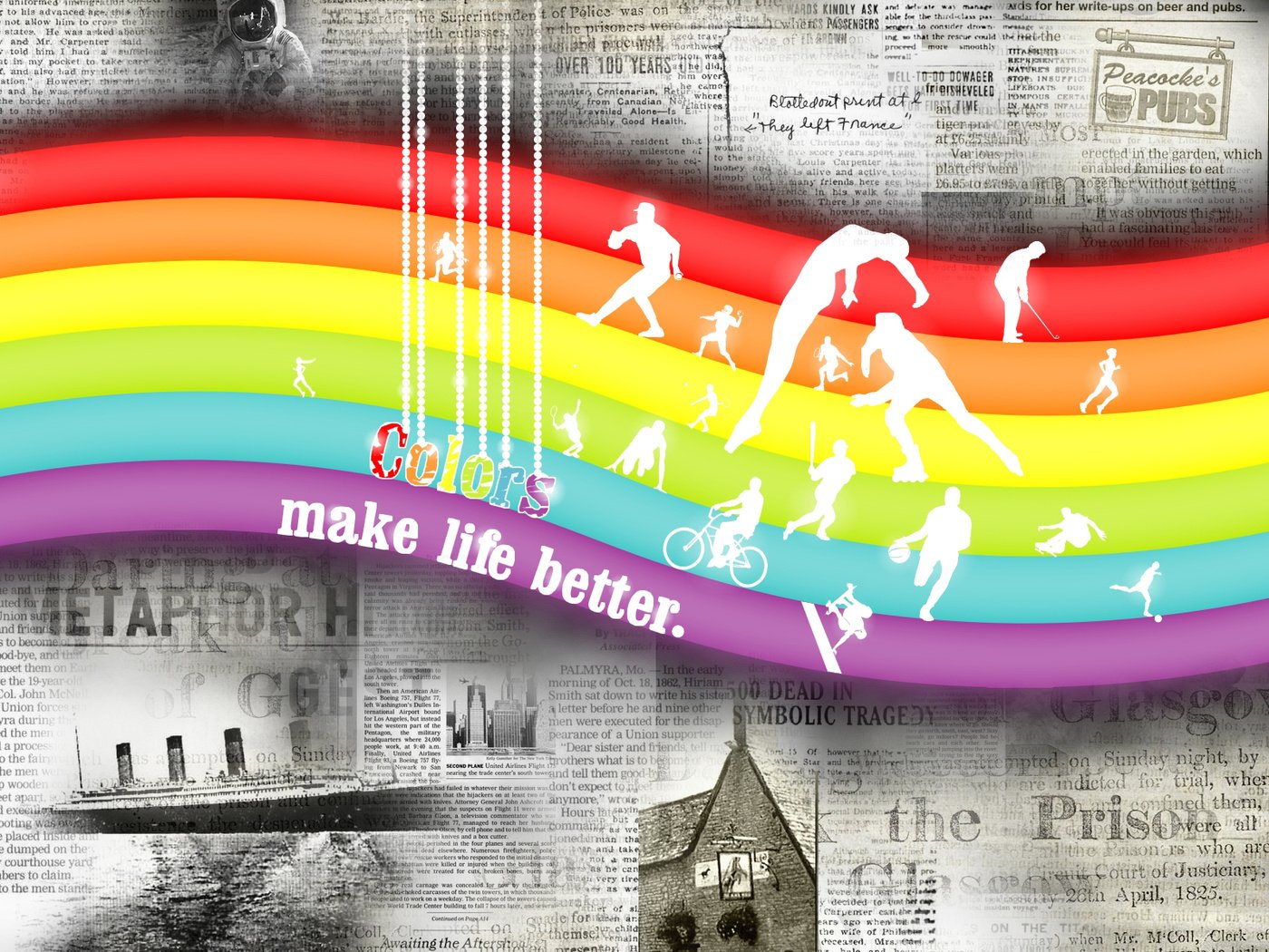 Обои цвет, радуга, газеты, color make life better, color, rainbow, newspapers разрешение 1920x1200 Загрузить