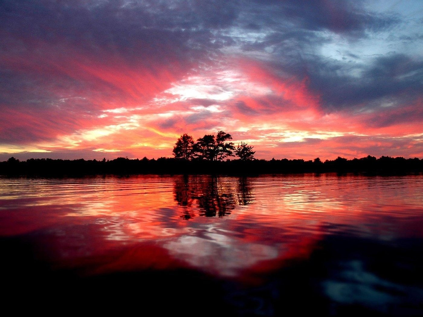 Обои деревья, вечер, река, берег, лес, закат, пейзаж, водоем, trees, the evening, river, shore, forest, sunset, landscape, pond разрешение 1920x1200 Загрузить