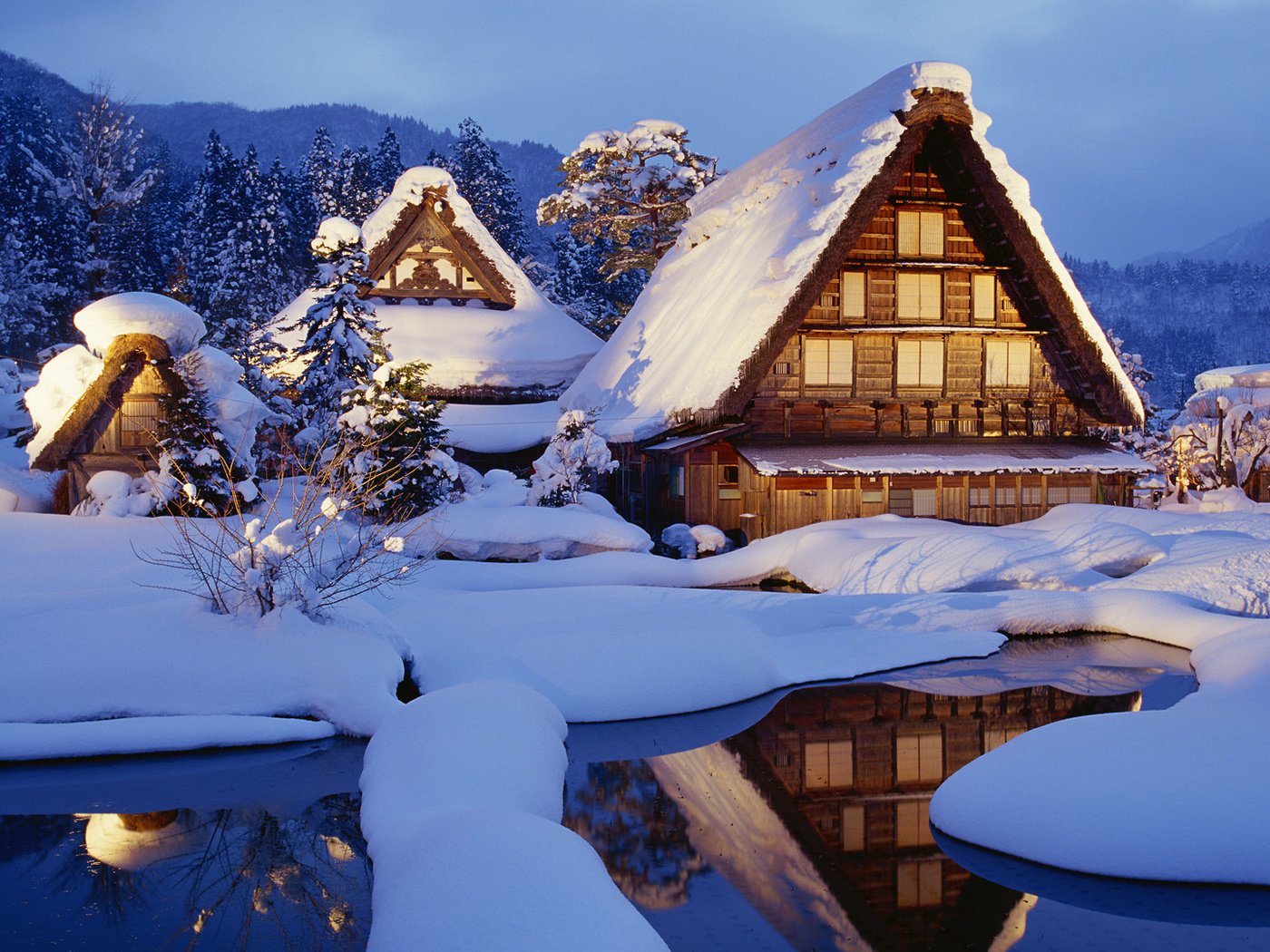 Обои горы, снег, зима, япония, дома, mountains, snow, winter, japan, home разрешение 1920x1080 Загрузить