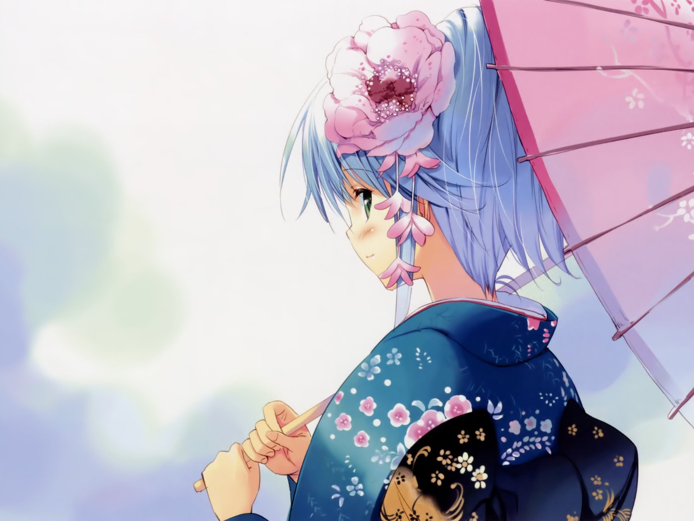 Обои девушка, цветок, взгляд, аниме, зонтик, юката, girl, flower, look, anime, umbrella, yukata разрешение 1920x1389 Загрузить